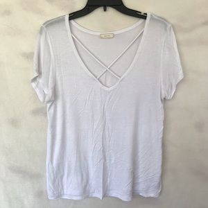Aran’s Den White T Shirt with Criss Cross Straps
